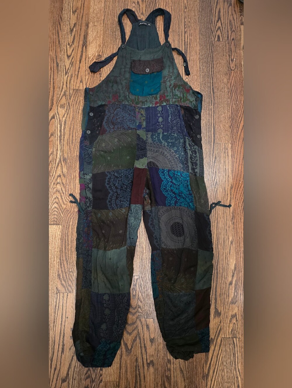 Boutique Boho Patchwork Overall Romper In Moody Blue And Teal